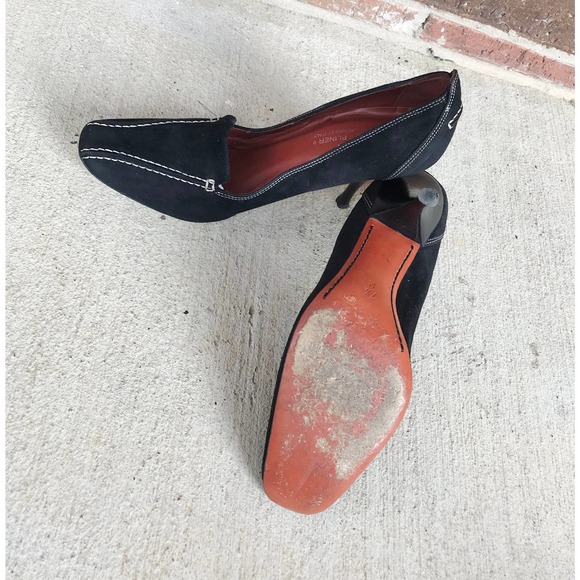 vtg 90s black SUEDE Donald J Pliner STILETTO HEELS 7.5 couture Italy square toe - Picture 10 of 10